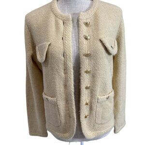 J.Crew Womens Cream Wool Blend Pocket Cardigan Jacket With Gold Buttons Size S